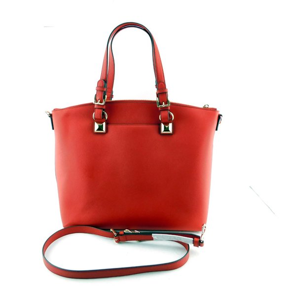 New MICHAEL KORS MK Logo Red Leather Satchel Tote Shoulder Strap Large Bag - Picture 2 of 11